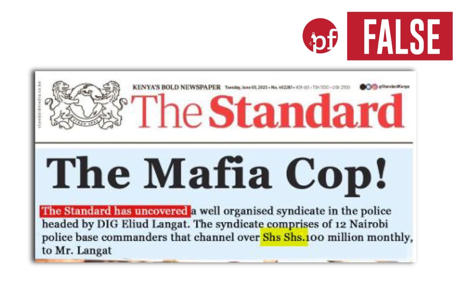 Does this image show the front page of The Standard newspaper’s June 3, 2025, issue?