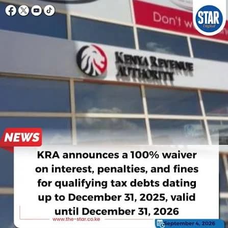 KRA announces tax amnesty on interest, penalties and fines